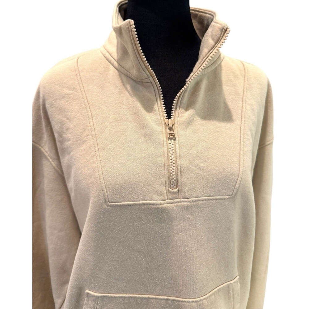 Old Navy Women’s L Beige Quarter Zip Mock Neck Sweatshirt Front Pocket